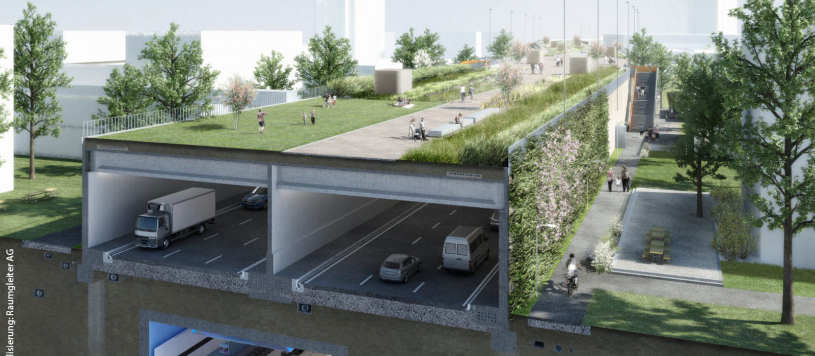 Einhausung Schwamendingen Bau des neuen Tagbautunnels in Schwamendingen